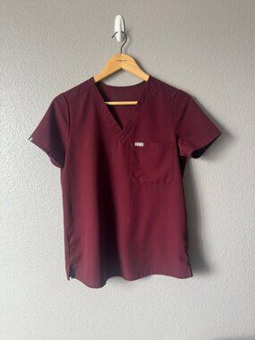 FIGS Burgundy Scrub Set - Catarina XS Top & Yola Skinny Pants Small